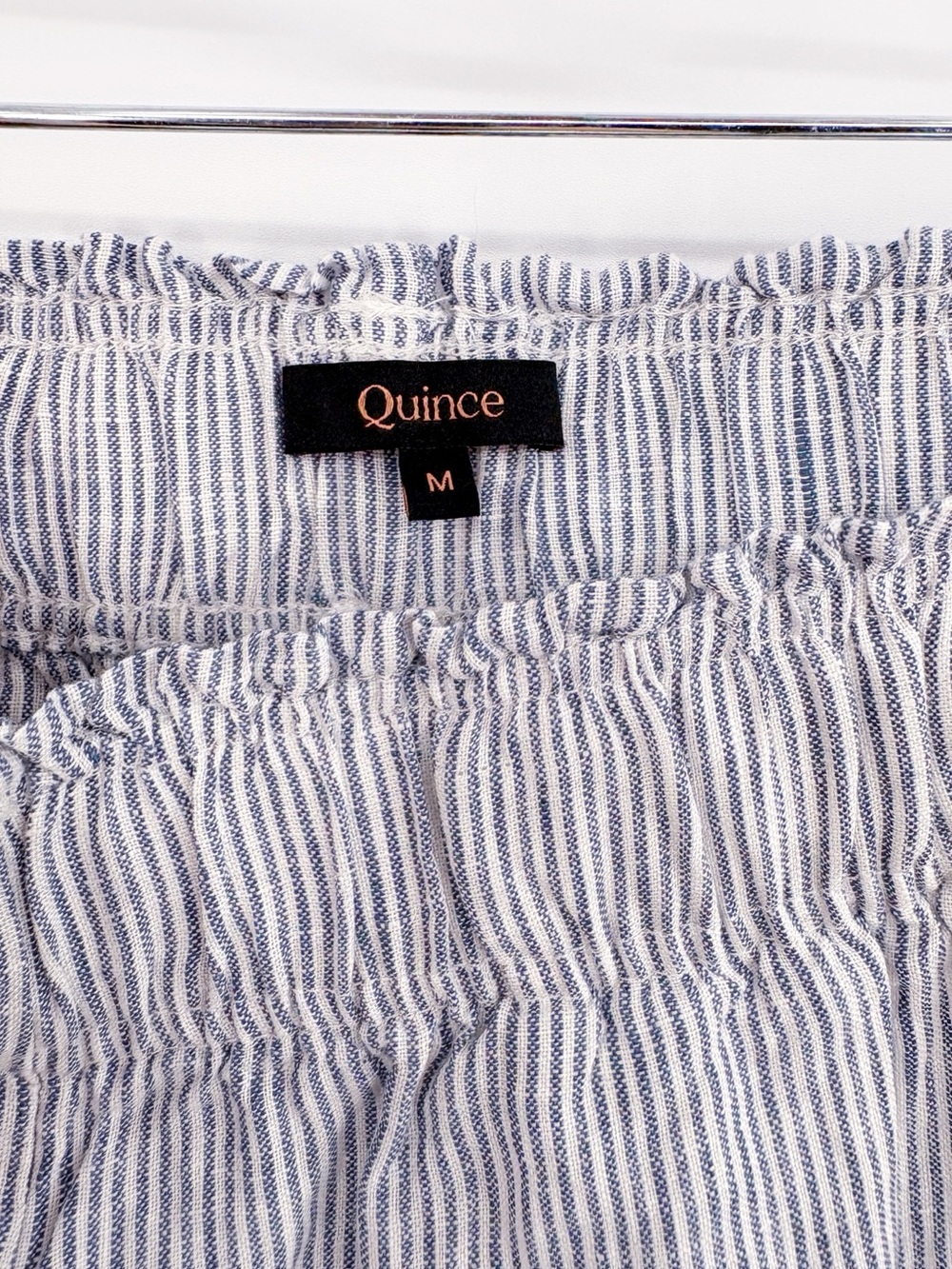QUINCE 100% European Linen High Rise Blue Pinstriped Shorts M - Picture 6 of 8